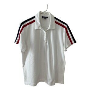 Lily’s of Beverly Hills Women’s Size L White Polo Shirt – Red & Navy Shoulder St